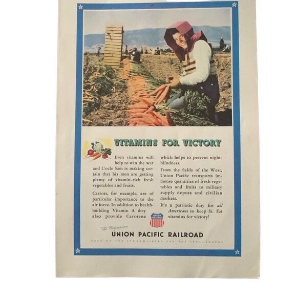 Vintage 1943 Union Pacific Railroad Vitamins for Victory Ad Advertisement - Picture 3 of 3